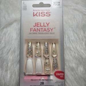NIB KISS Jelly Fantasy Glitter and Floral Nails Long Length